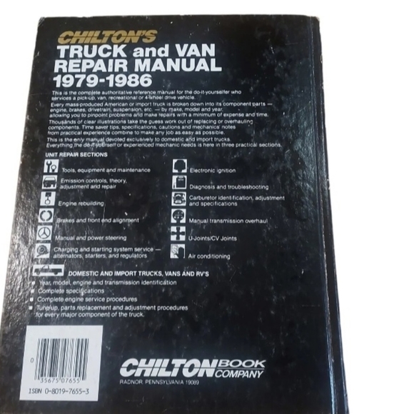 Chiltons Repair Manual Truck Van 1979-1986 All Models Used. - Picture 3 of 3